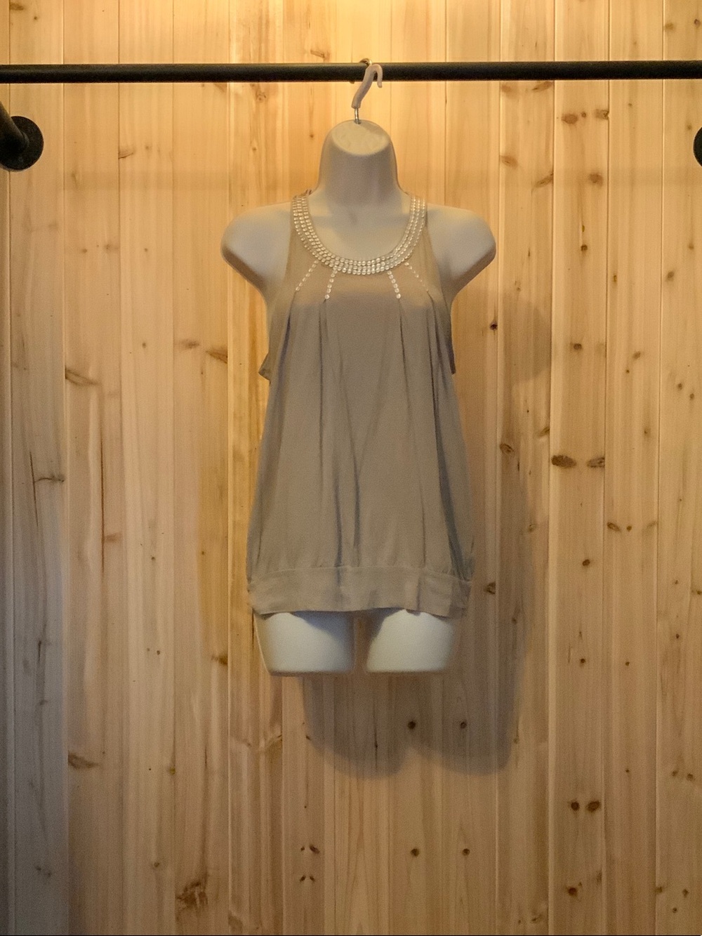 The Limited Taupe Embellished Halter Tank